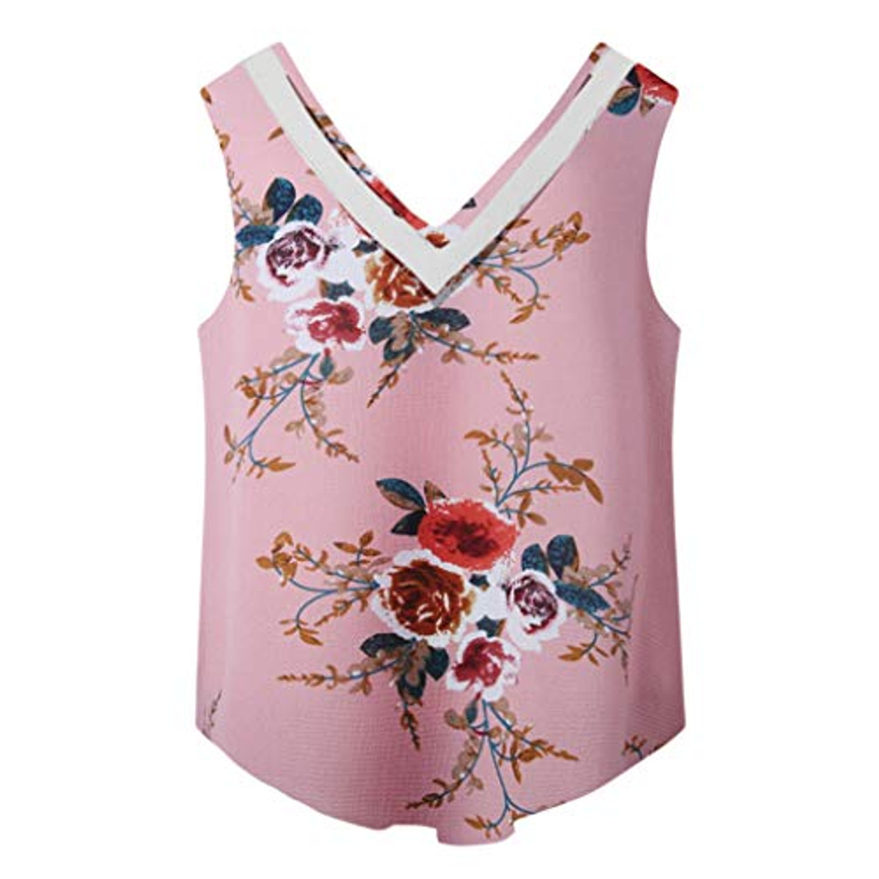XL, Pink NREALY Blusa Womens Floral Casual Sleeveless Crop Top Vest Tank Shirt Blouse Cami Top 