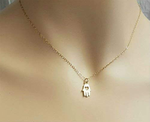 Hamsa Necklace Gold Tiny Hand With 