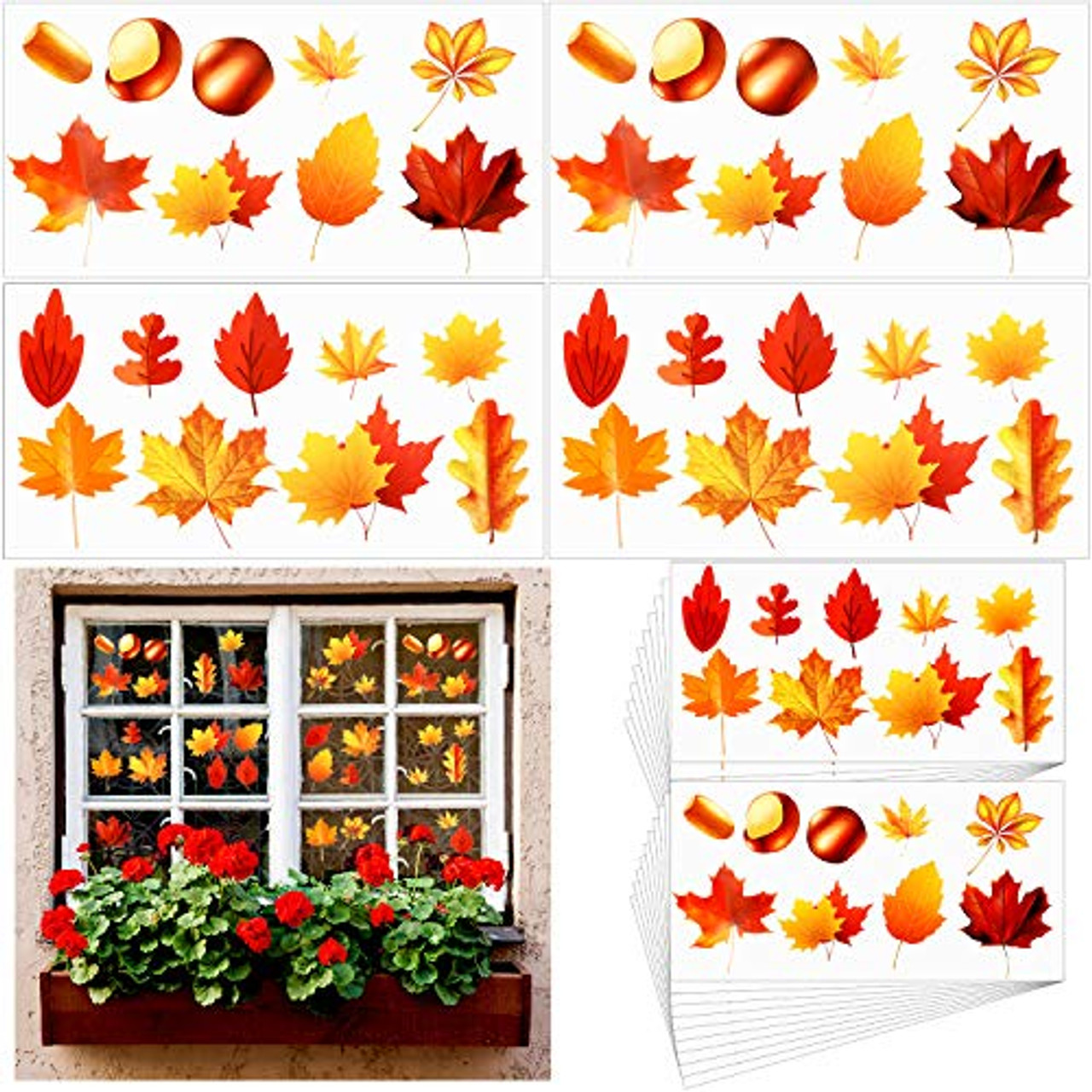 HAOYUNTE Autumn Leaves Acorn Stickers Window Decal 12 Sheets 144 Pcs 