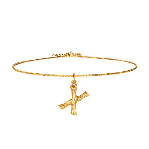 Short Gold Bamboo Initial Necklace X 