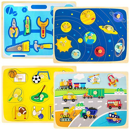 Wooden Peg Puzzles Set for Toddlers 2 3 