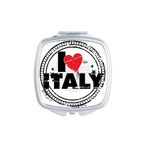 I Love Italy Word Love Heart Circle Stamp Mirror Portable Compact Pocket Makeup Double Sided Glass Warehousesoverstock