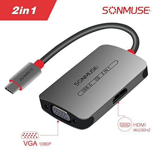 USB- C to HDMI VGA Adapter,SONMUSE 2 in 
