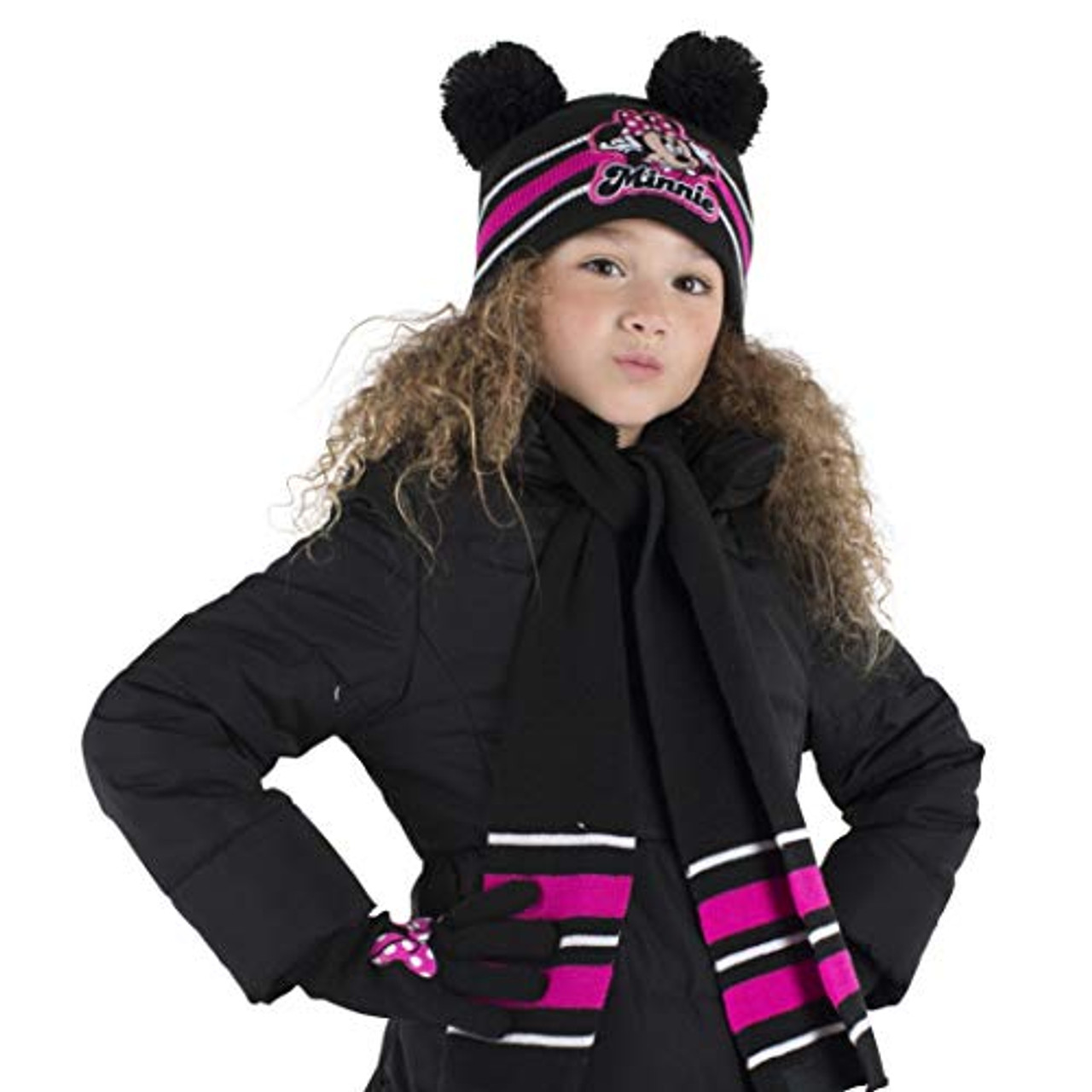 Disney girls Minnie Mouse Beanie Hat And Mittens Cold Weather Set Age 2-4 Black 