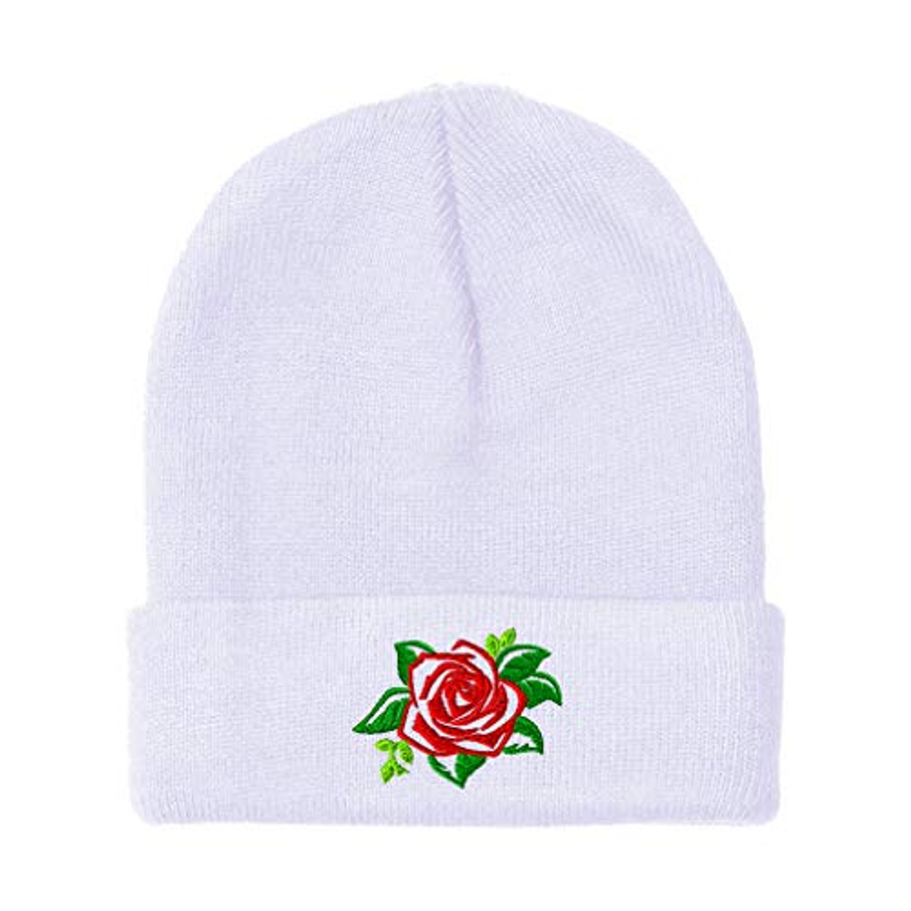 rose embroidered beanie