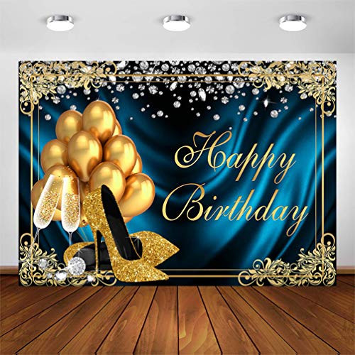 Renaiss 7x5ft Royal Blue Diamonds Backdrop Gold Blue Prince Theme Birthday Baby Shower Photography Background Navy Glittering Royal King Birthday Wedding Anniversary Party Decors Photo Booth Props