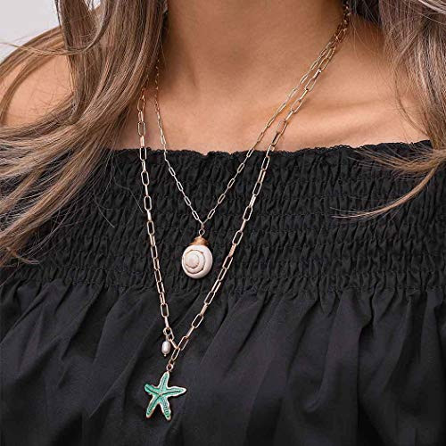 Urieo Boho Layered Necklaces Gold Star 