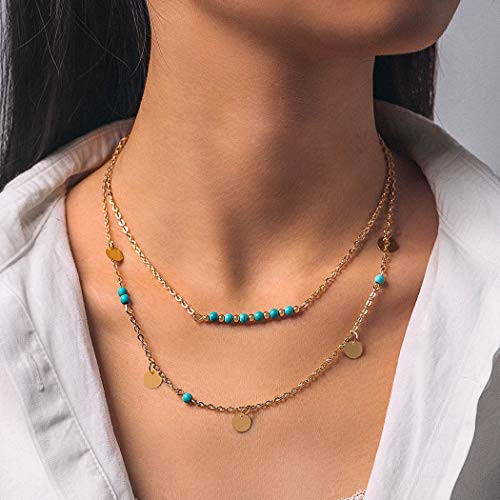 Bmirth Boho Layered Turquoise Necklace 