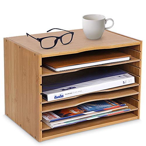 Bamboo Desktop File Organizer Paper Tray Folder with Adjustable Shelves ...
