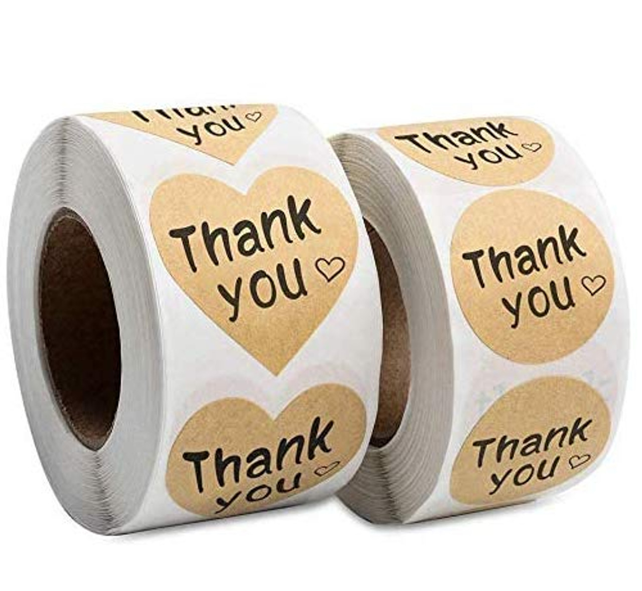 1.5" Round Natural Thank You Stickers with Red Heart Total 500 Adhesive Labels 