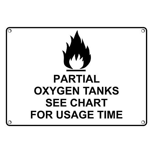 Partial O2 Tank Weatherproof Plastic Partial Oxygen Tanks See Chart for Usage Time Sign ...