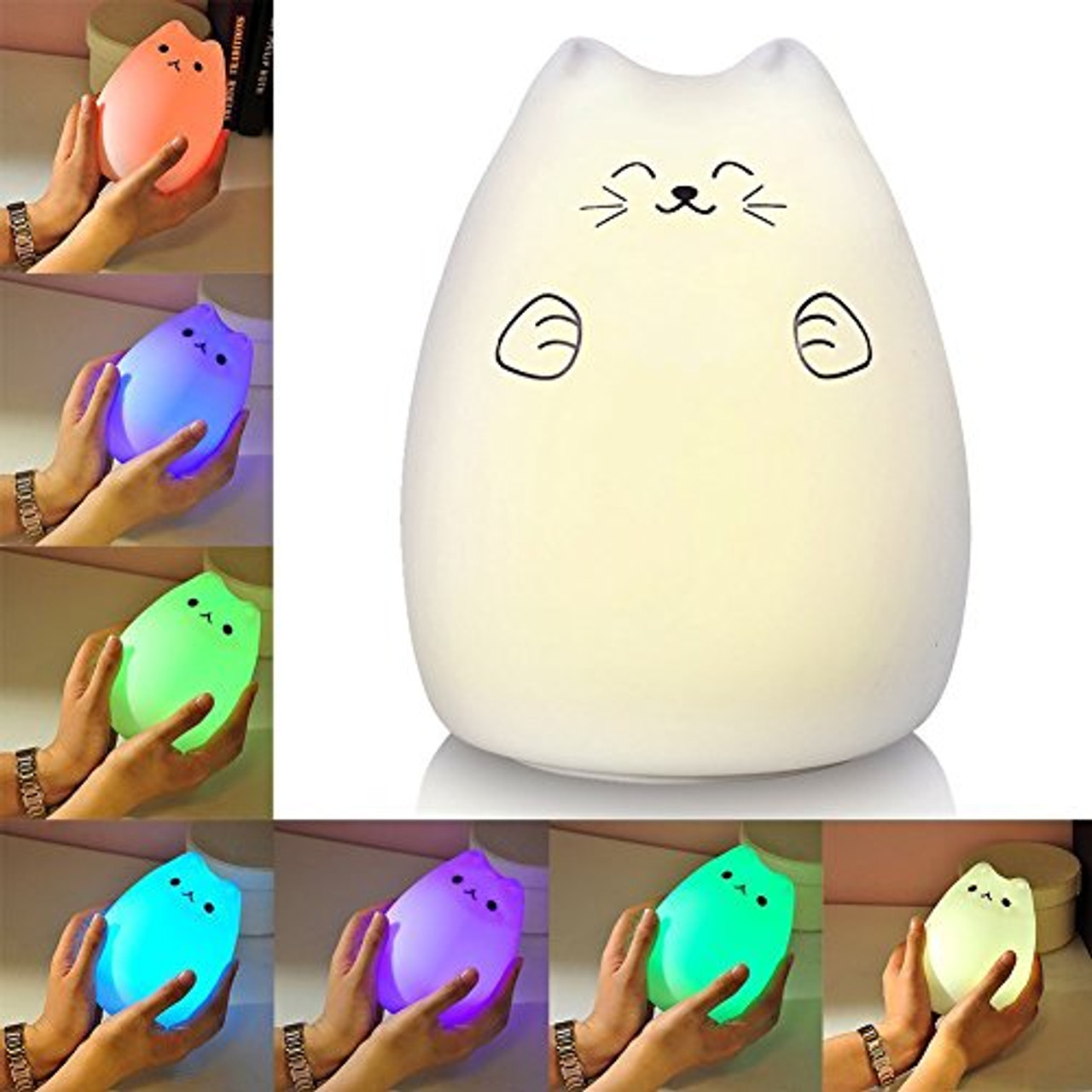 Silicone Touch Sensor LED Evening Light For Children 7 Color 2 modes Cat USB 