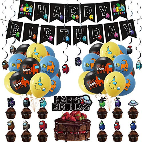 Among Us Birthday Party City Among Us Party Supplies Among Us Party Decoration For Kids Birthday Come With Balloons Cake Topper Cupcake Topper Swirls Among Us Stickers Among Us Birthday Party Decoration For Boys And Girls. -