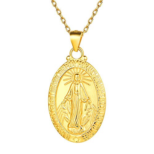 Women Men Gold Virgin Mary Necklace 18K 