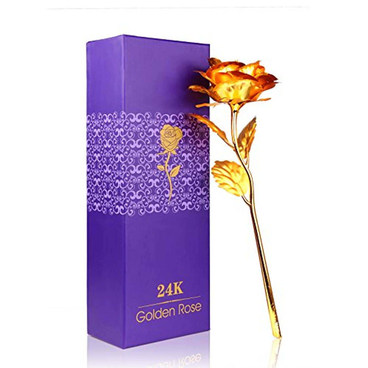 24k Gold Plated Foil Rose Flower Long Term Dipped Valentines Romantic Gift Pack 