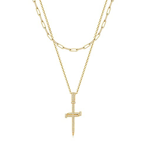 Gold Cross Paperclip Chain Necklaces 