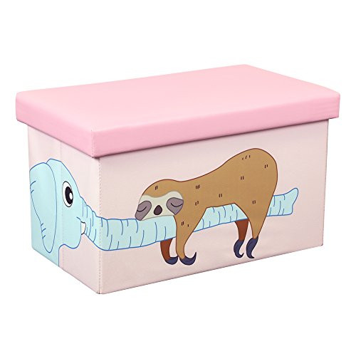 Otto Ben 23 Toy Box Folding Storage Ottoman Chest With Foam Cushion Seat Washable Faux Leather Foot Rest Stools For Kids Sloth And Elephant Toyboxtech