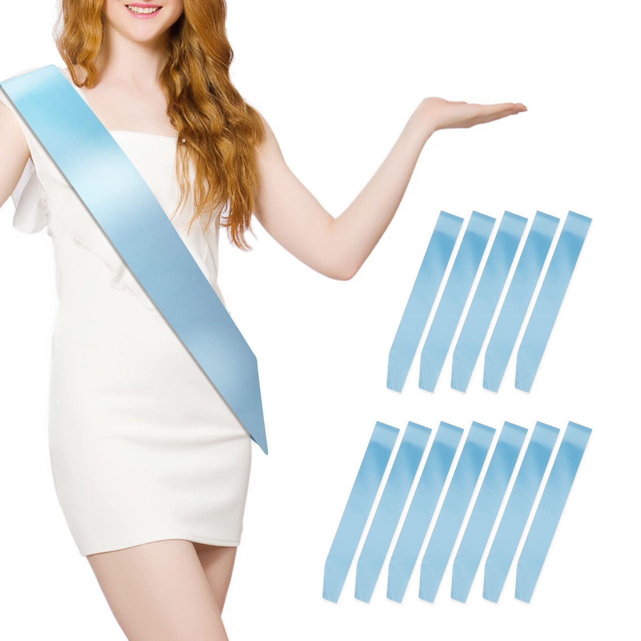 12 Pcs Sash Blank Satin Sash Party Decorations Plain Sash Light Blue