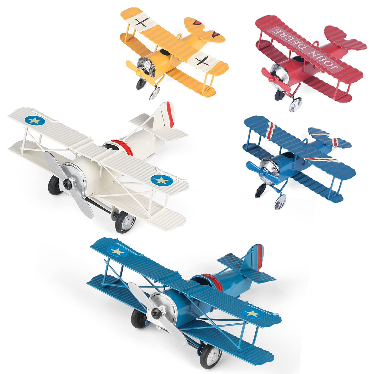 PHIROWN 5 Pack Vintage Metal Plane Models, Retro Iron Aircraft Biplane ...