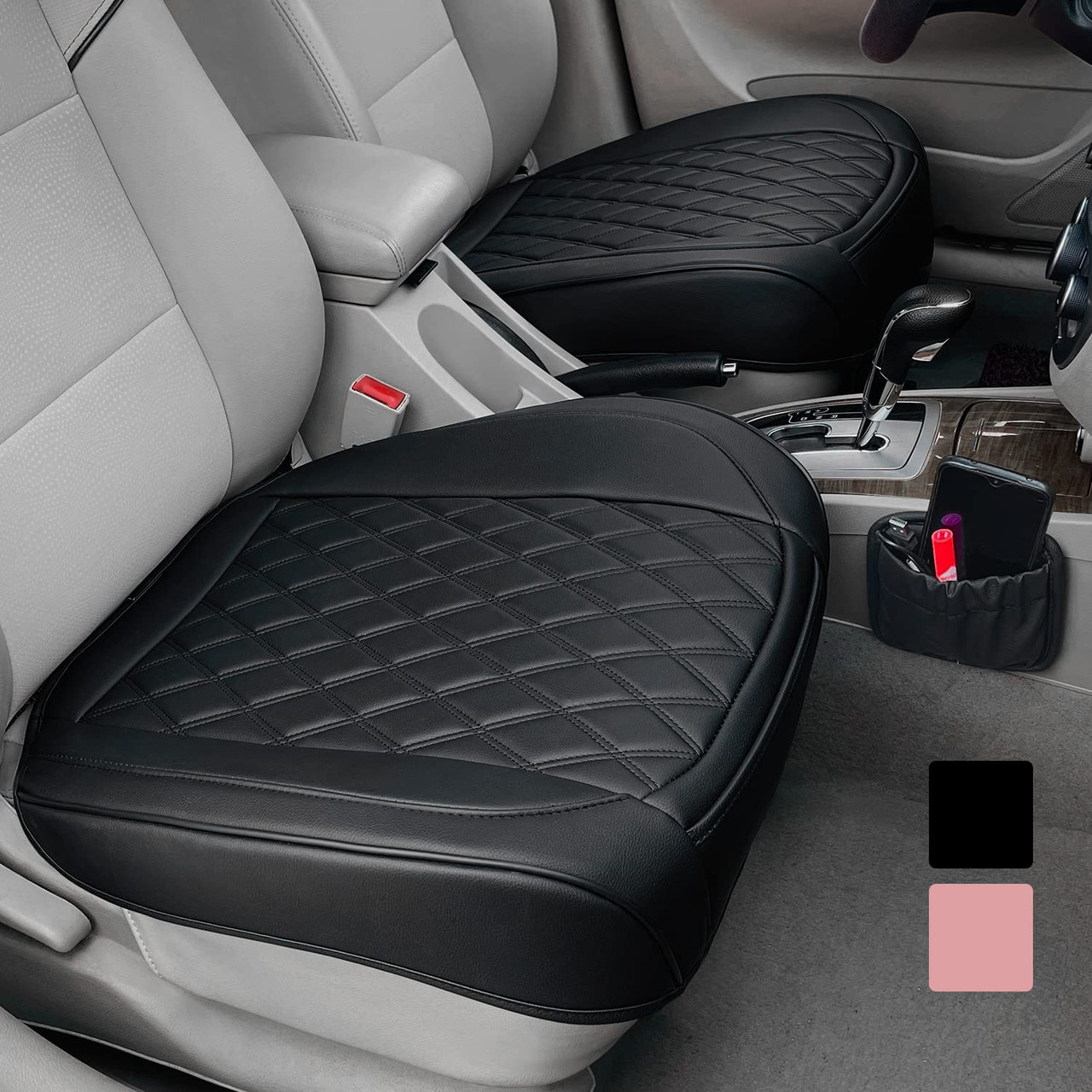 1 Pack Leather Car Seat Cover - Universal, Waterproof, With Storage Pocket & Seat Belt Pad (Beige)
