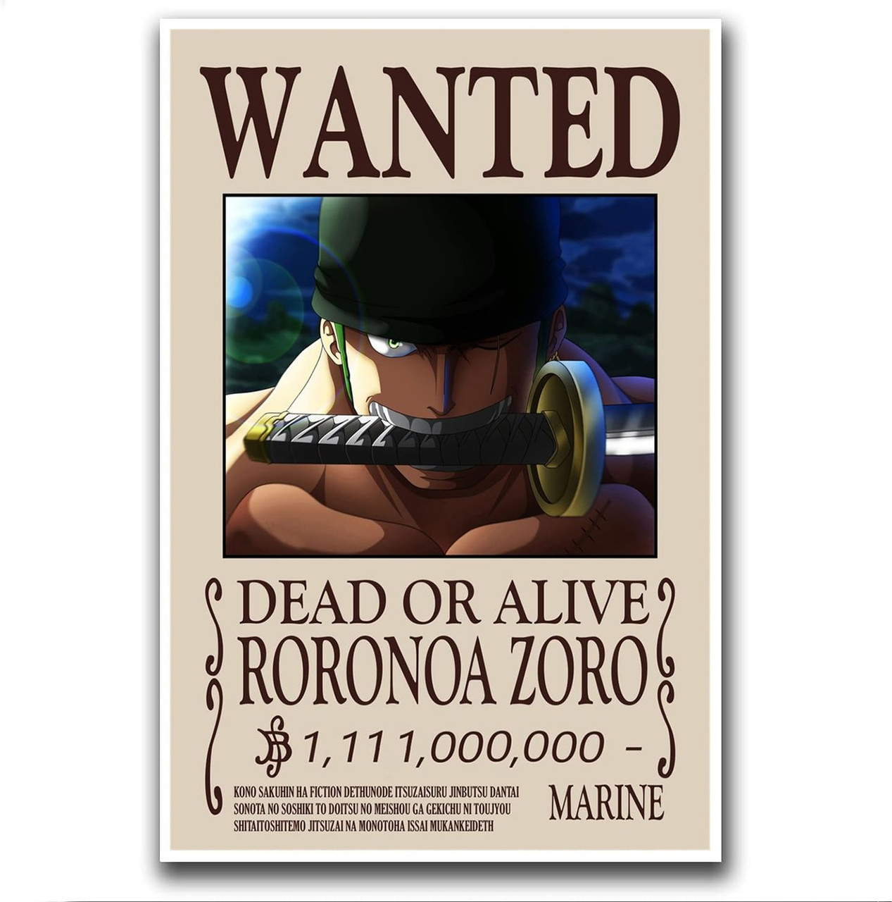 JuzeLY Roronoa Zoro Wanted Poster - Anime Zoro Bounty Poster - Boys ...