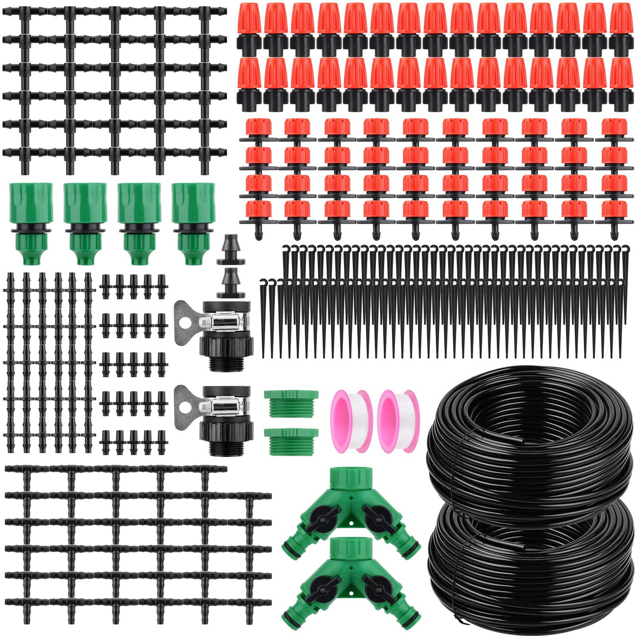 Drip Irrigation Kit For Garden – 130ft System With Drip Jets, Connectors & Y-Splitter