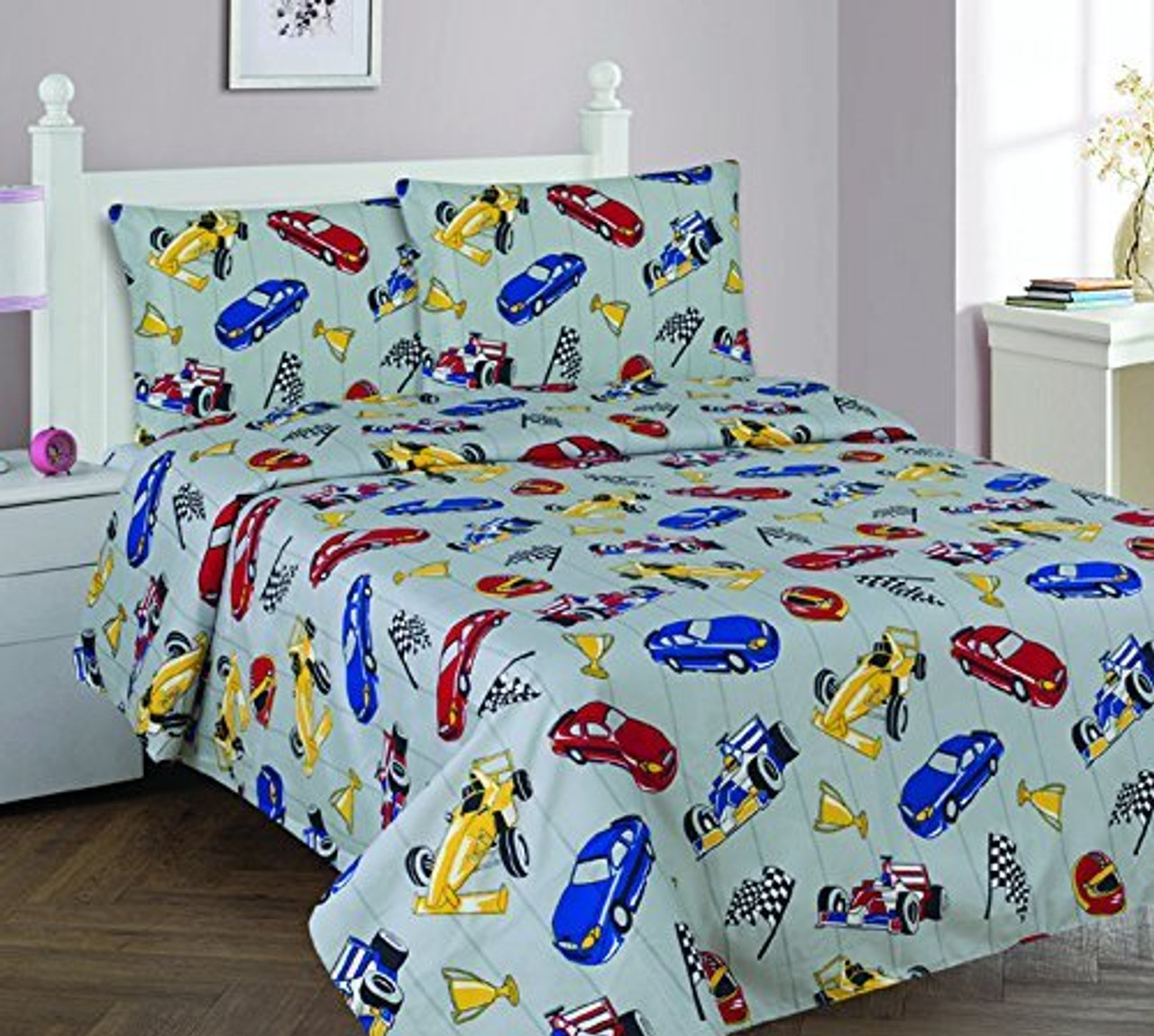 Kids/ Teens Shark Blue Grey Printed Sheet Set With Pillowcase For Boys 