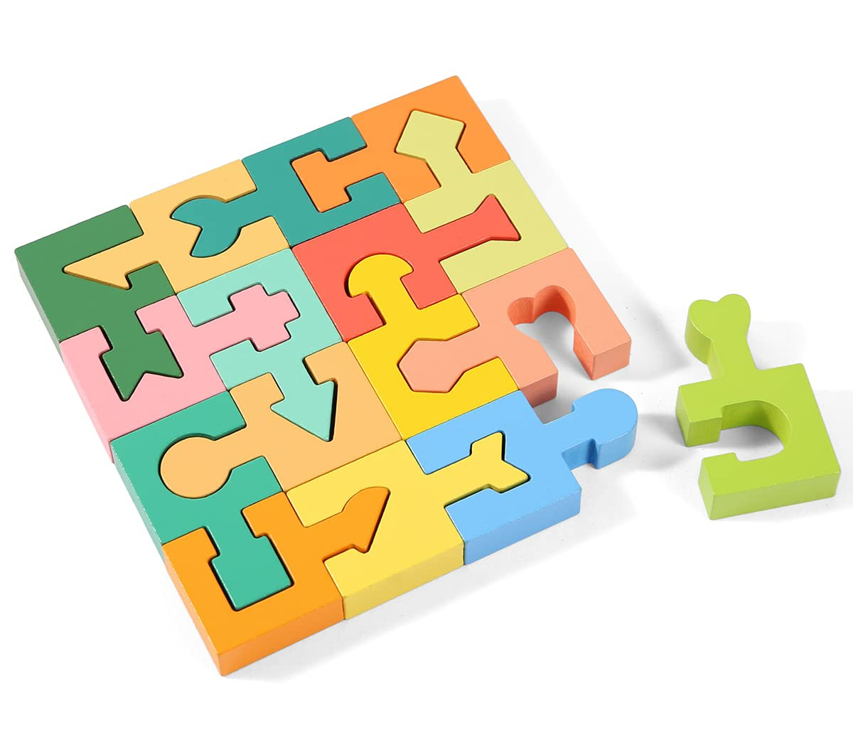 Wooden Shapes Puzzles Blocks Geometric Brain Teaser Montessori Toys ...