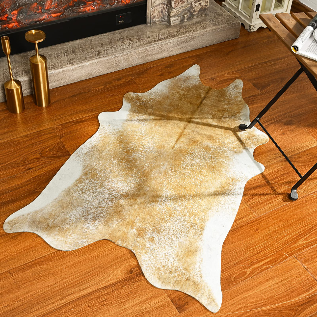 Rtizon Faux Cowhide Rug for Living Room, 2.3 x 3.6 Feet Khaki, Cow