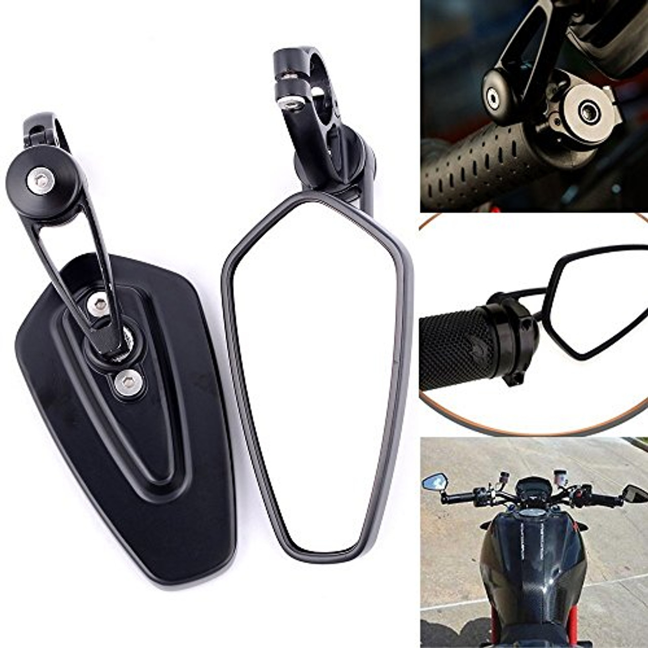 Universal Motorcycle 7/8" 22mm Handle Bar End Rearview Side Mirrors Aluminum USA 