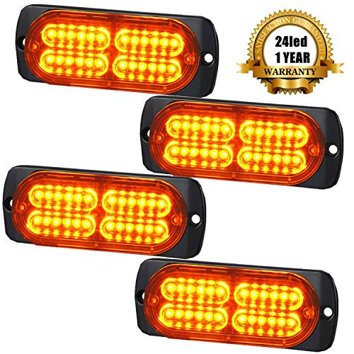 Mustbee 24 Led Strobe Lights For Trucks Cars Pickups Construction Emergency Vehicle 12 24v Waterproof Amber Strobe Mini Light With 16 Different Flashing 4pcs Amber Toyboxtech