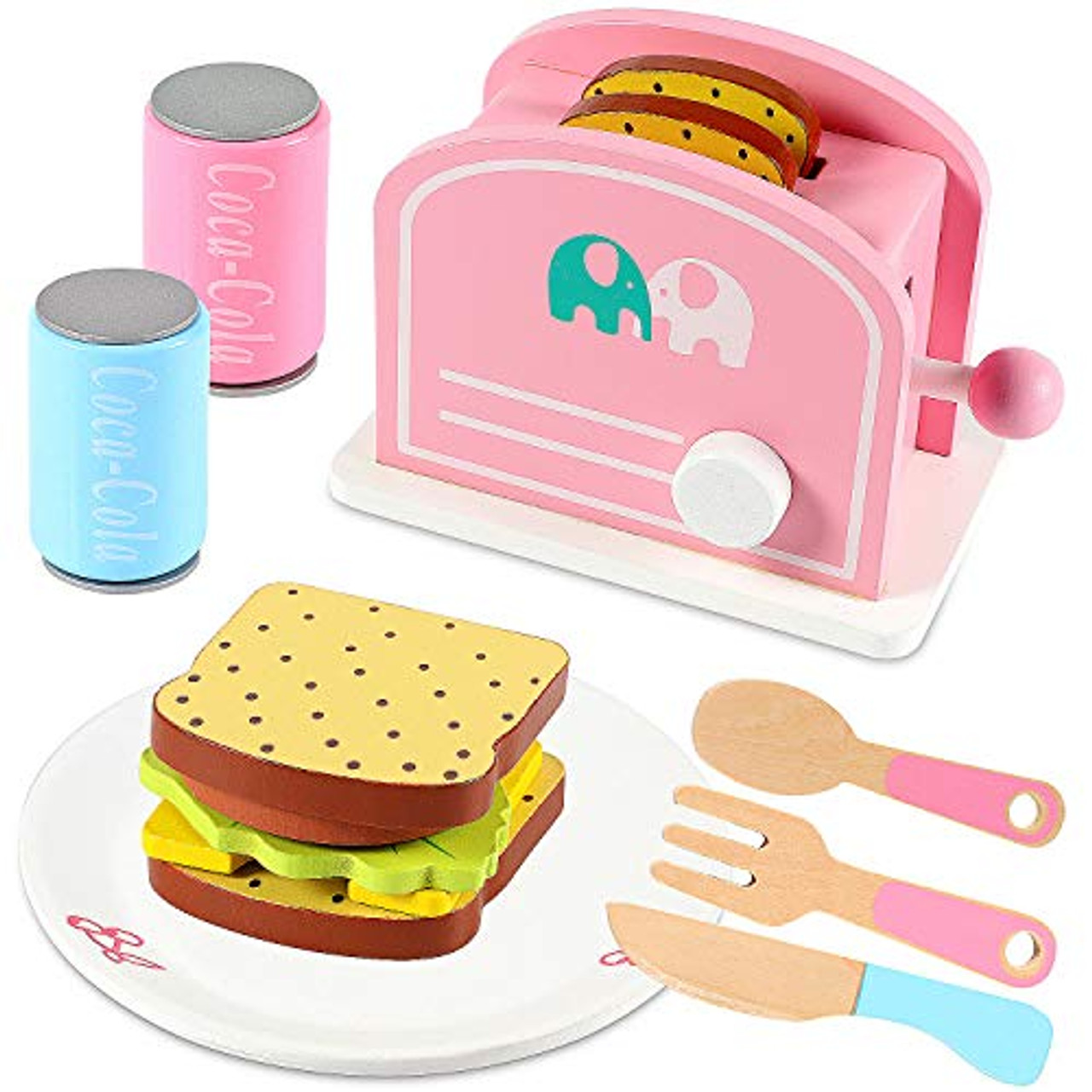 wooden play toaster set