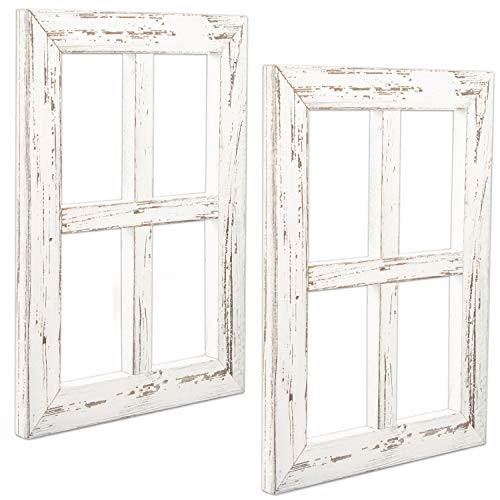 Ilyapa Window Frame Wall Decor 2 Pack - Rustic White Wood Window Pane ...