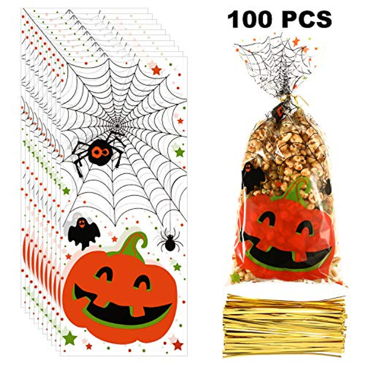Boao 100 Pieces Cellophane Bags Halloween Christmas Treat Bags Clear Goodies 150 