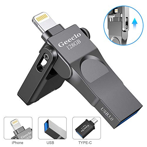 Usb 30 Flash Drive For Iphone Geeclo Iphone Flash Drive 128gb Iphone External Storage Usb 30 Photostick Mobile For Iphone Computers Photo Iphone Picture Stick Gray Toyboxtech
