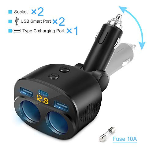 USB C Car Charger Rocketek 2 Sockets 