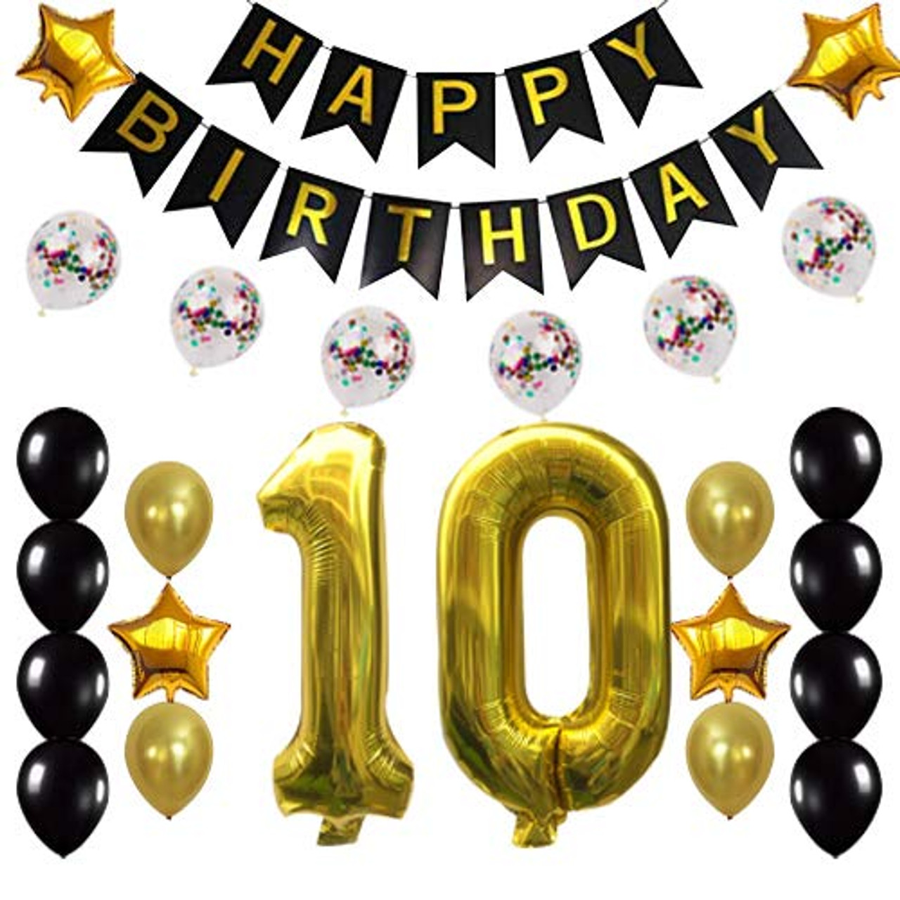 Happy 10th Birthday AGE 10 Party Balloons Banners Badges Decorations Helium 1C 