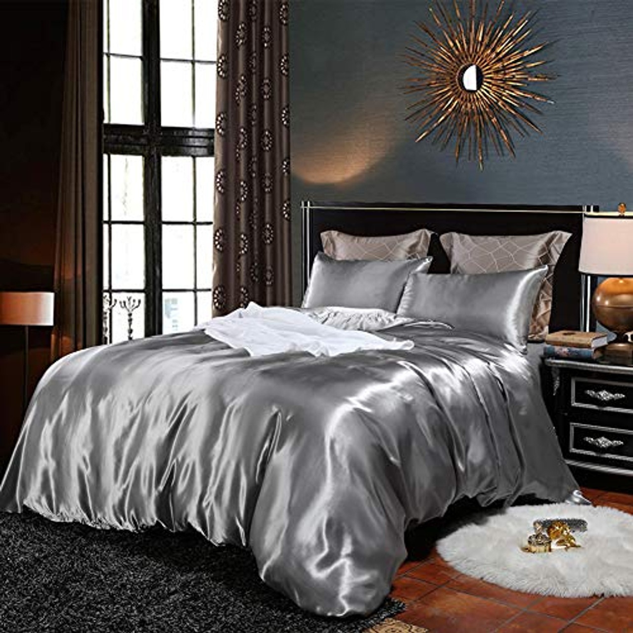 satin grey duvet cover