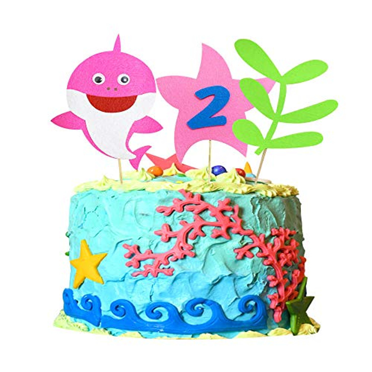 Pink Baby Shark 2nd Birthday Cake Topper Two Birthday Shark Cake Toppers Second Baby Shark Cake Topper 2nd Birthday Baby Shark Birthday Party Decoration Supplies For Boys Girls Warehousesoverstock