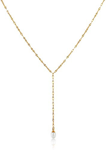 White Pearl Y Necklace Gold Necklace 