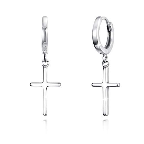 925 Sterling Silver Cross Huggie Hoop 