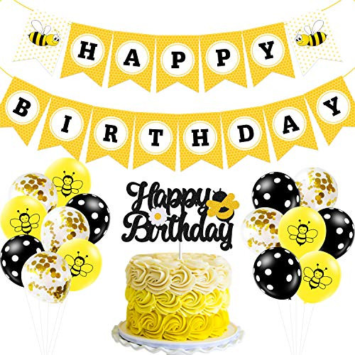 Bee Birthday Party Decorations Bumble Bee Happy Birthday Cake Topper ...