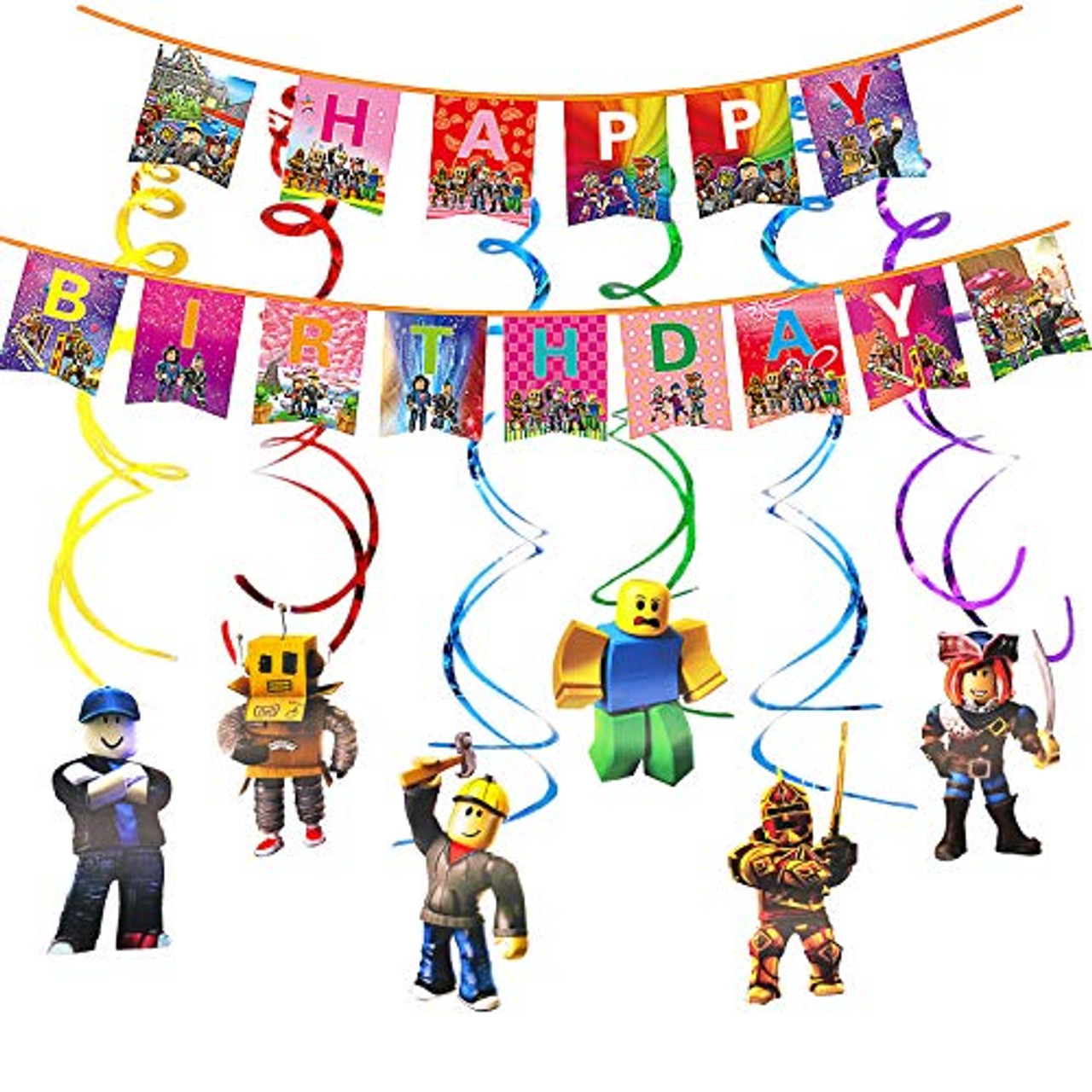 Childrens Sandbox Game Theme Roblox Birthday Party Supplies Happy Birthday Banner And Hanging Swirl Party Decoration Ceiling Streamers For Kids Birthday Party Decoration Toyboxtech - roblox birthday party decorations