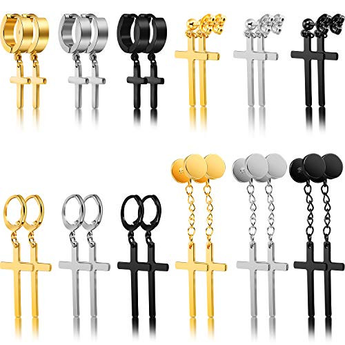 12 Pairs Cross Earrings Stainless Steel 