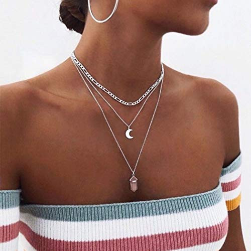 Sakytal Boho Layered Necklace Silver 