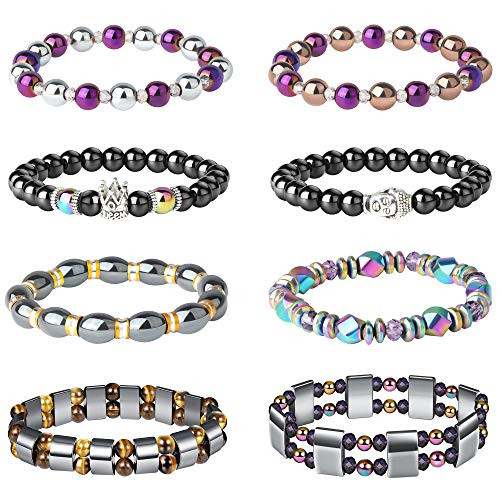 8Pcs Hematite Bead Bracelet Set for Men 