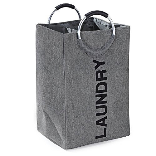 Bud Collapsible Laundry Bag Imitation Linen Laundry Bin Foldable Hamper Bag For Heavy Duty Use With Aluminium Handles College Dorm Kids Dorms Laundry Basket Durable Clothes Bags Grey Toyboxtech