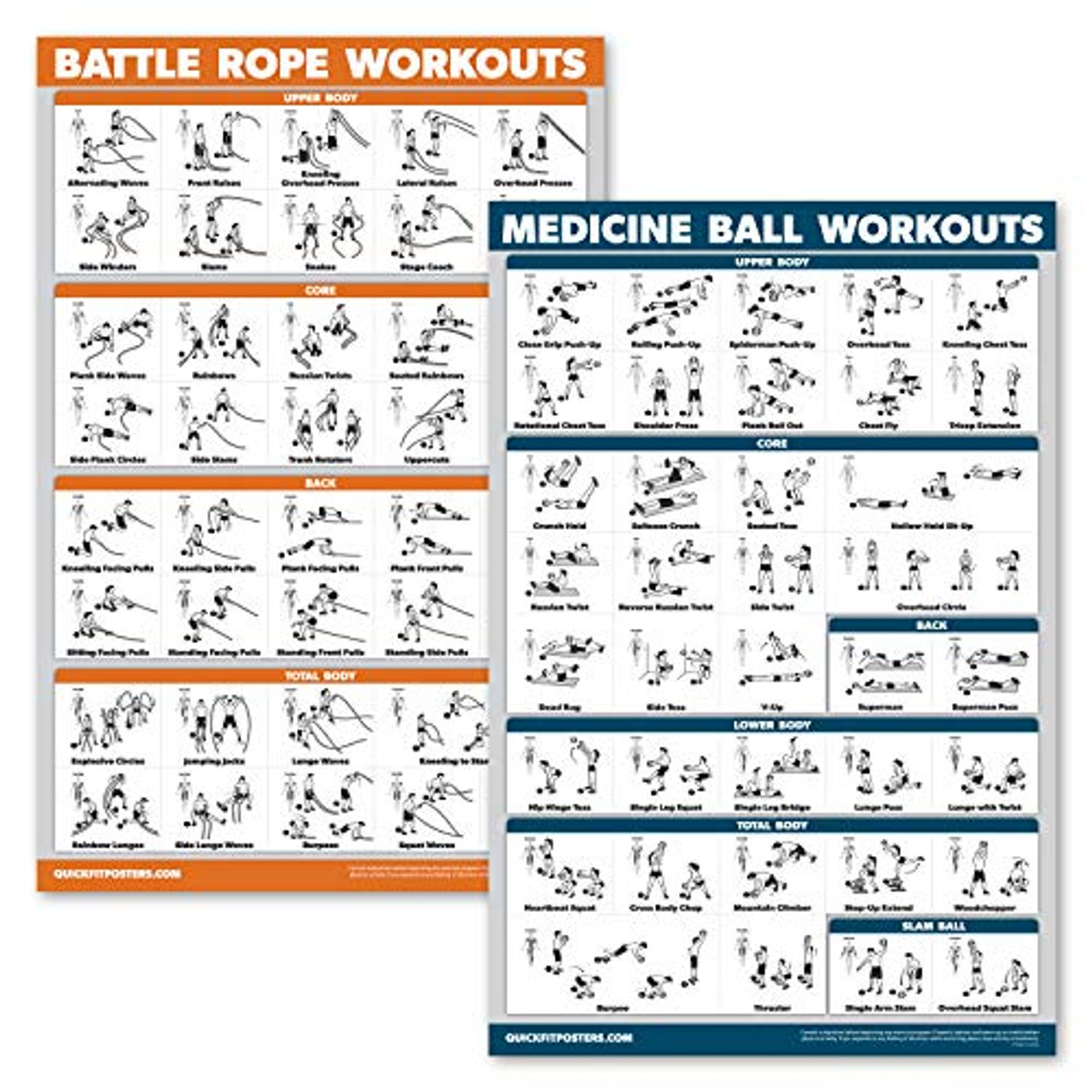 Suspension Workouts and Dumbbell Exercise Poster Set QuickFit 2 Pack Set of 2 Fitness Charts 