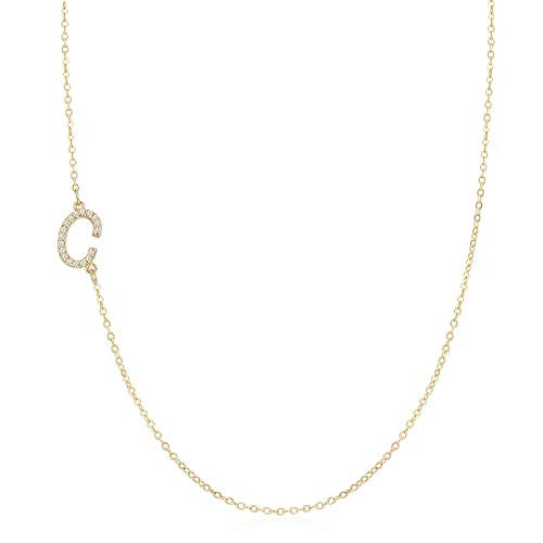 Gold Sideways Initial Necklace 14K Gold 