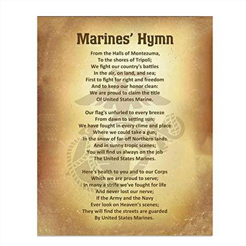 Marine Corps Hymn- Song Wall Art w Logo Silhouette- 8 x 10 inch Wall ...